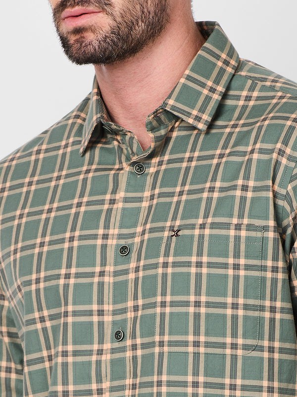 Killer Men Green Checks Slim Fit Shirts