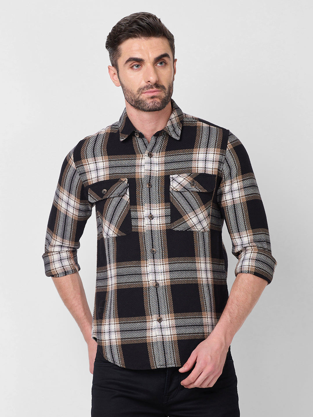 Killer Men Black Checks Slim Fit Shirts