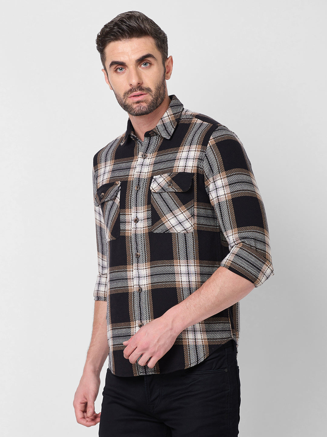Killer Men Black Checks Slim Fit Shirts