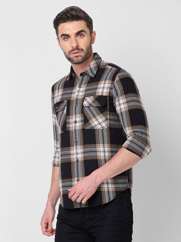 Killer Men Black Checks Slim Fit Shirts