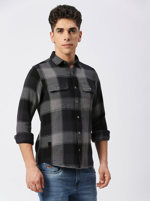 Killer Men Grey Checks Slim Fit Shirts