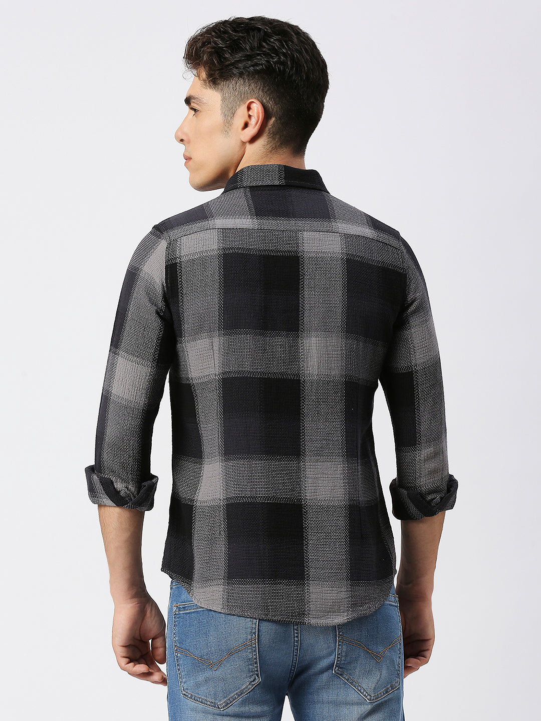 Killer Men Grey Checks Slim Fit Shirts