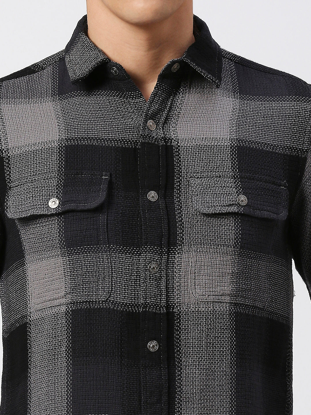 Killer Men Grey Checks Slim Fit Shirts