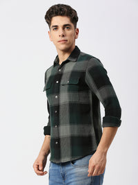 Killer Men Dark Green Checks Slim Fit Shirts