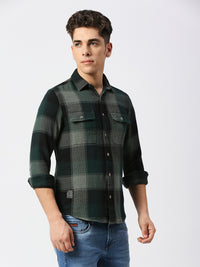 Killer Men Dark Green Checks Slim Fit Shirts
