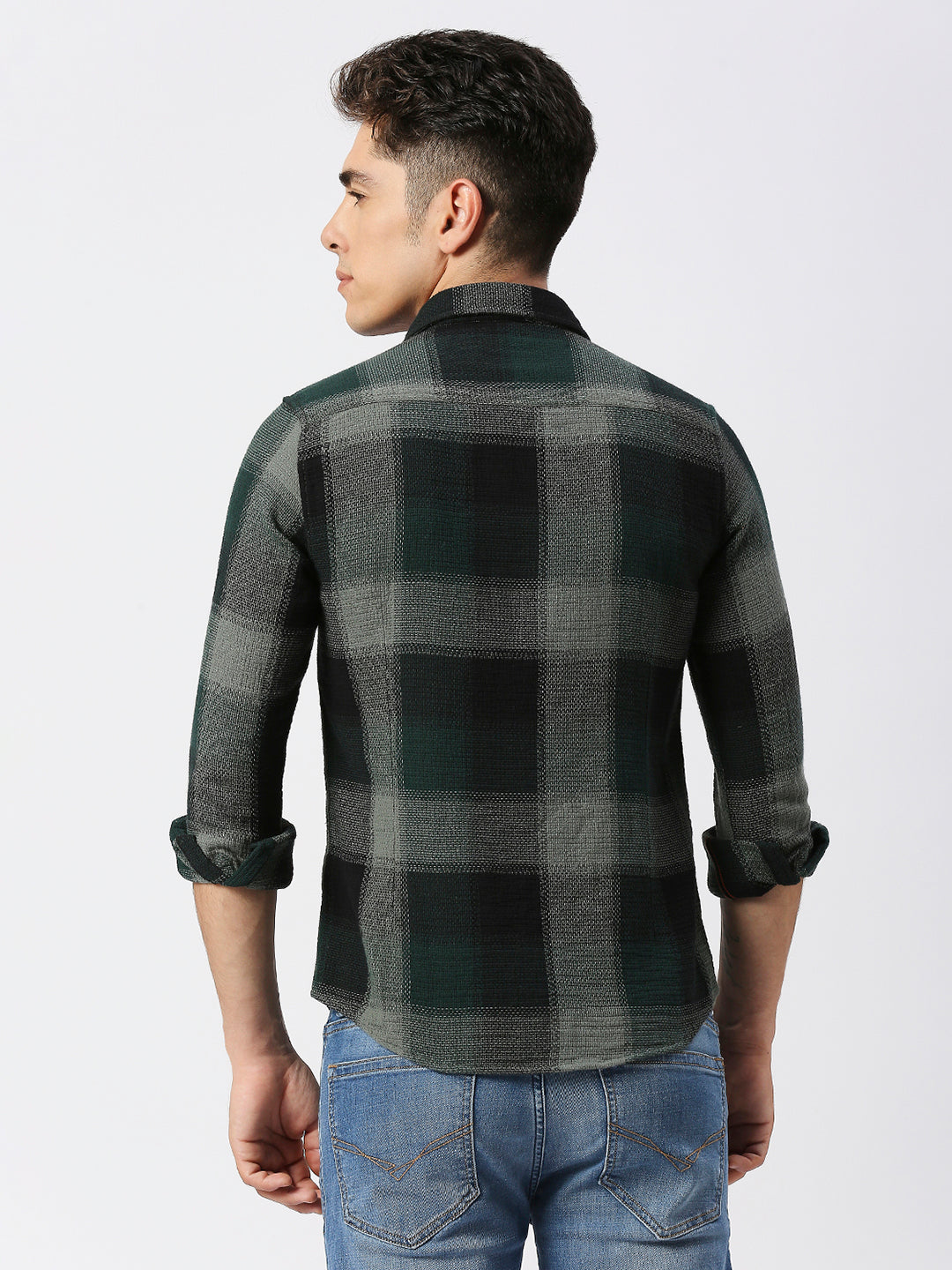 Killer Men Dark Green Checks Slim Fit Shirts