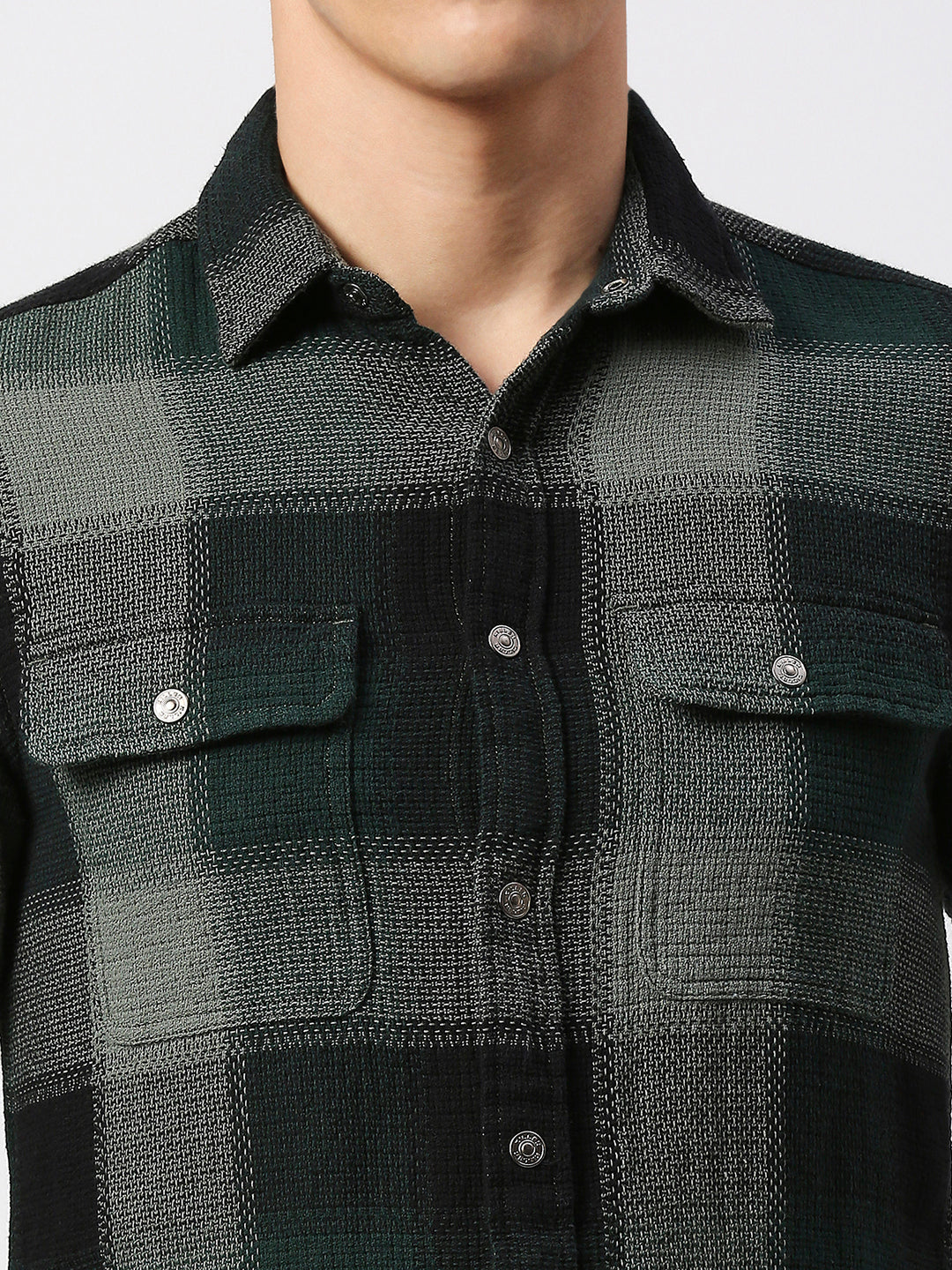 Killer Men Dark Green Checks Slim Fit Shirts