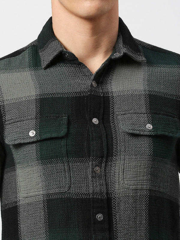 Killer Men Dark Green Checks Slim Fit Shirts