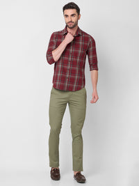 Full Sleeves Slim Fit Maroon Cavalry Checks Shirt