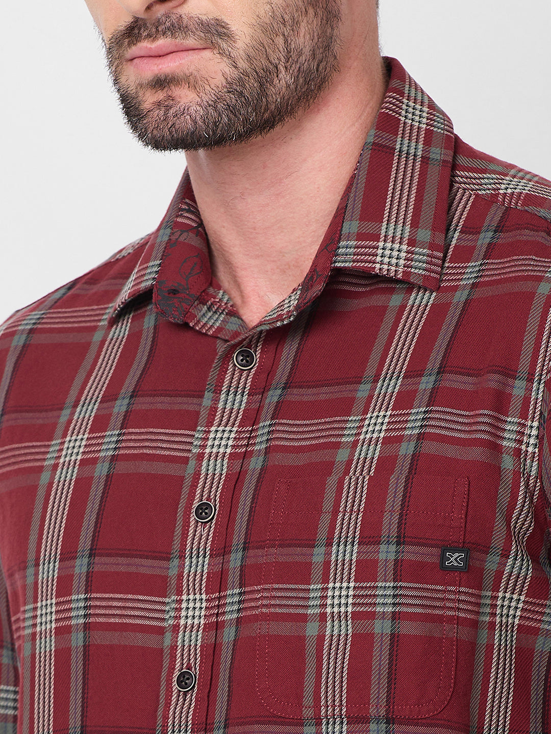Full Sleeves Slim Fit Maroon Cavalry Checks Shirt