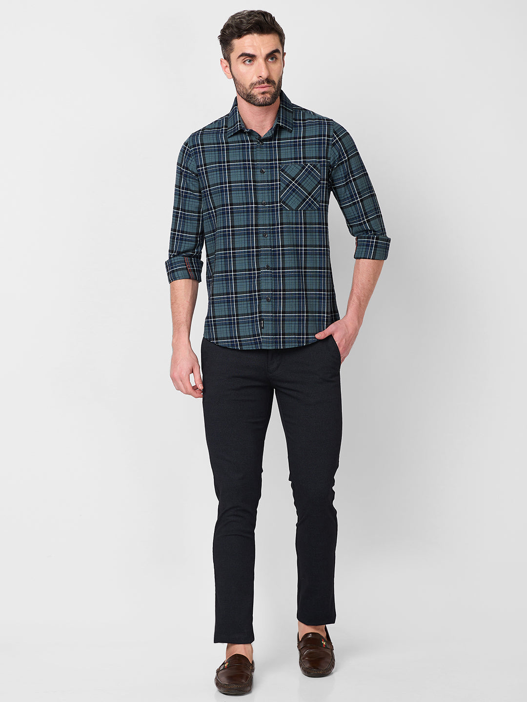 Killer Men Grey Checks Slim Fit Shirts