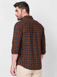 Killer Men Brown Checks Slim Fit Shirts