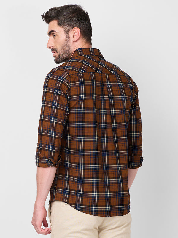 Killer Men Brown Checks Slim Fit Shirts