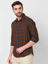 Killer Men Brown Checks Slim Fit Shirts