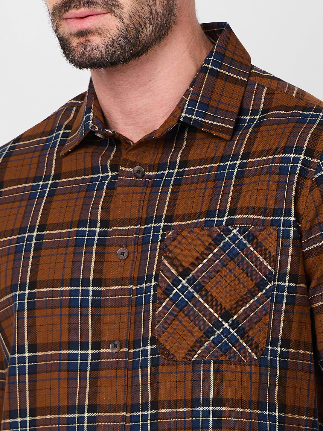 Killer Men Brown Checks Slim Fit Shirts