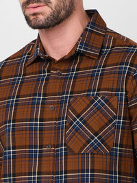 Killer Men Brown Checks Slim Fit Shirts