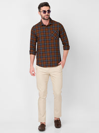 Killer Men Brown Checks Slim Fit Shirts