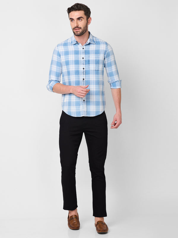 Killer Men Light Blue Checks Slim Fit Shirts