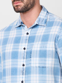 Killer Men Light Blue Checks Slim Fit Shirts