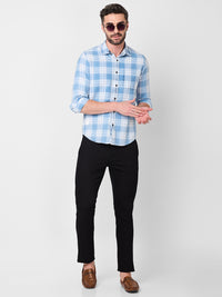 Killer Men Light Blue Checks Slim Fit Shirts