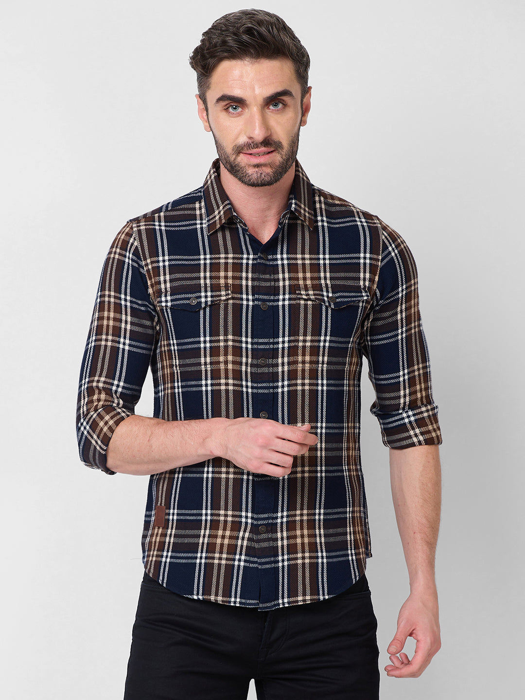 Killer Men Navy Checks Slim Fit Shirts