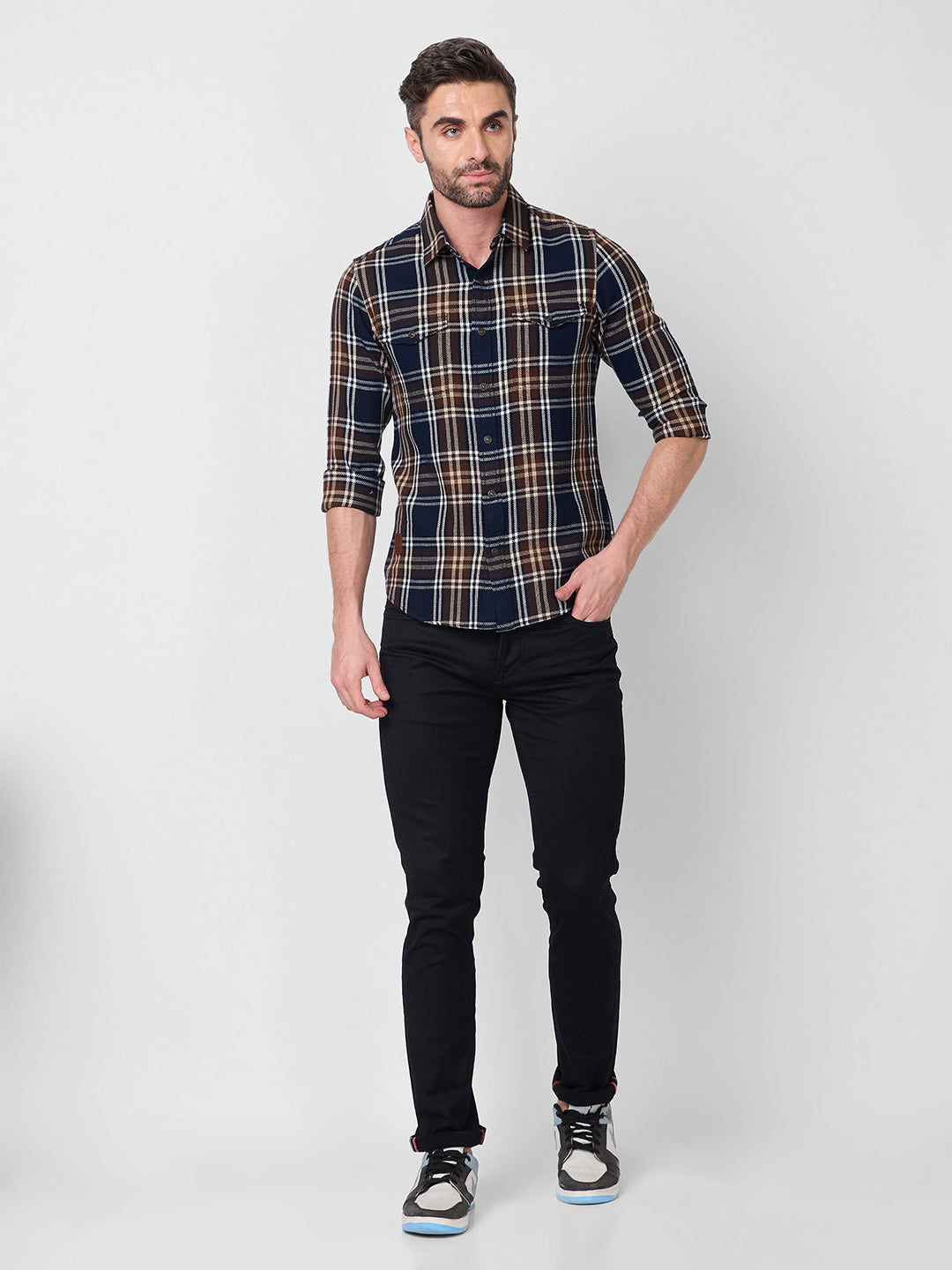 Killer Men Navy Checks Slim Fit Shirts