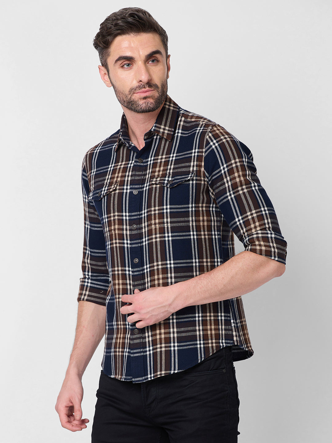 Killer Men Navy Checks Slim Fit Shirts