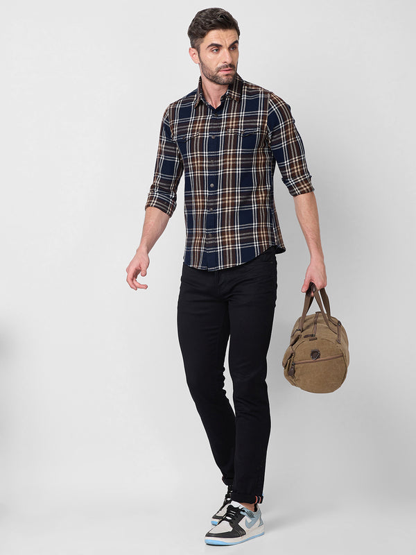 Killer Men Navy Checks Slim Fit Shirts