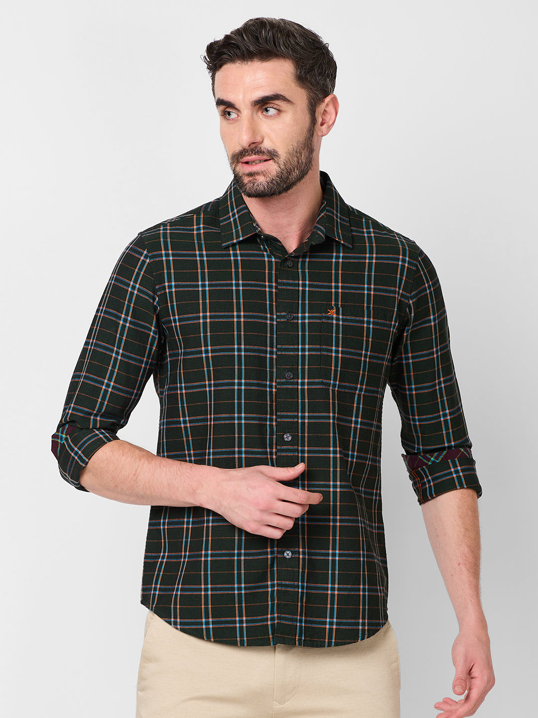 Killer Men Olive Checks Slim Fit Shirts