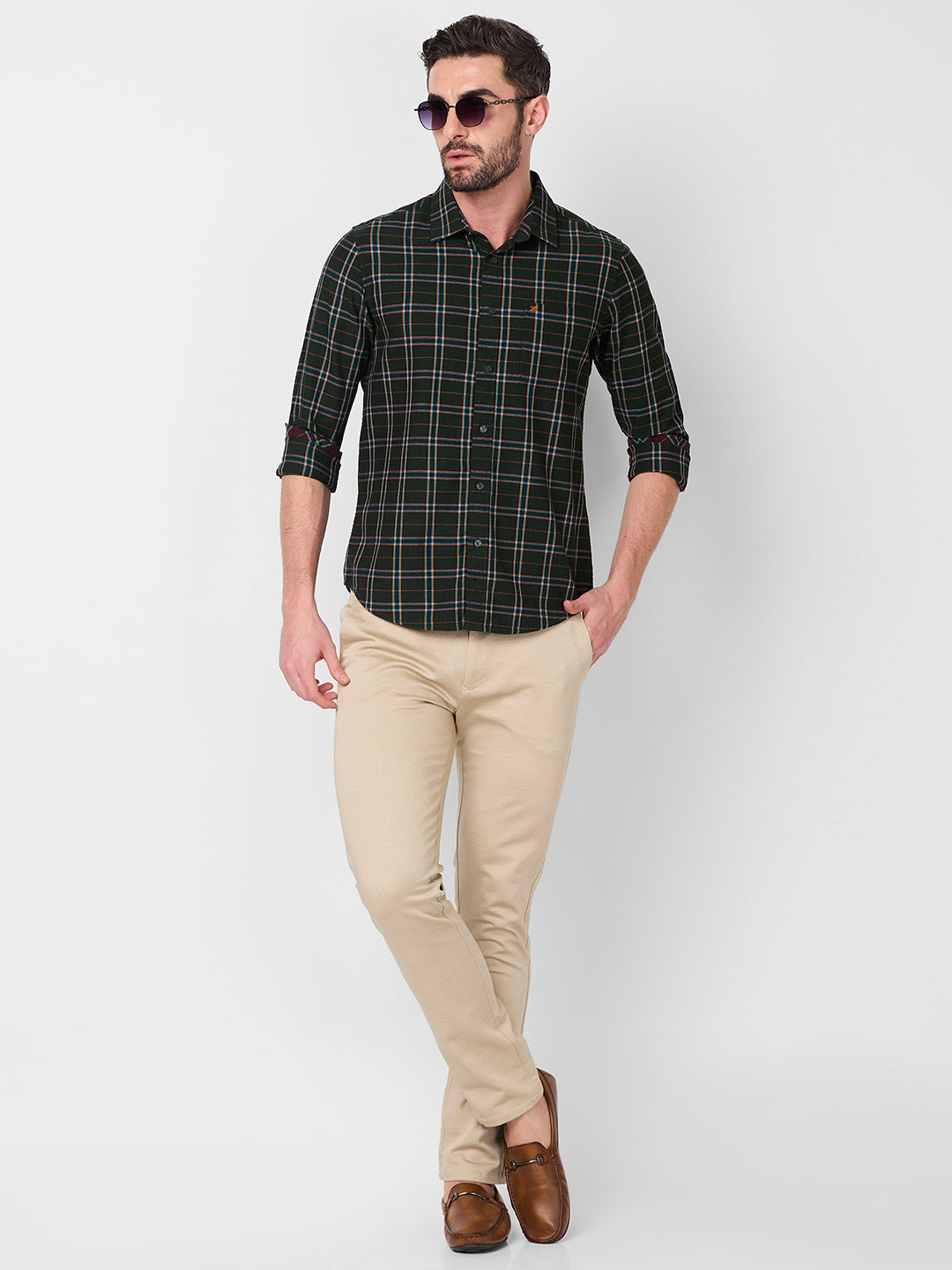 Killer Men Olive Checks Slim Fit Shirts