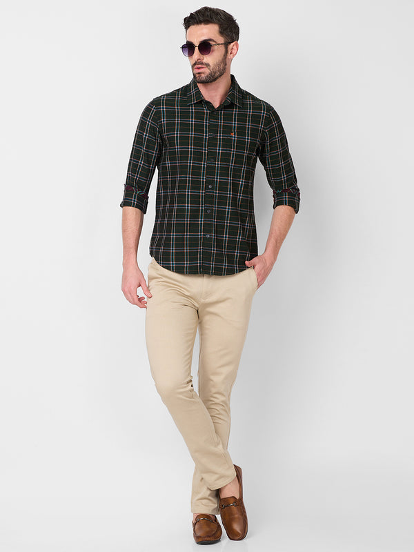 Killer Men Olive Checks Slim Fit Shirts