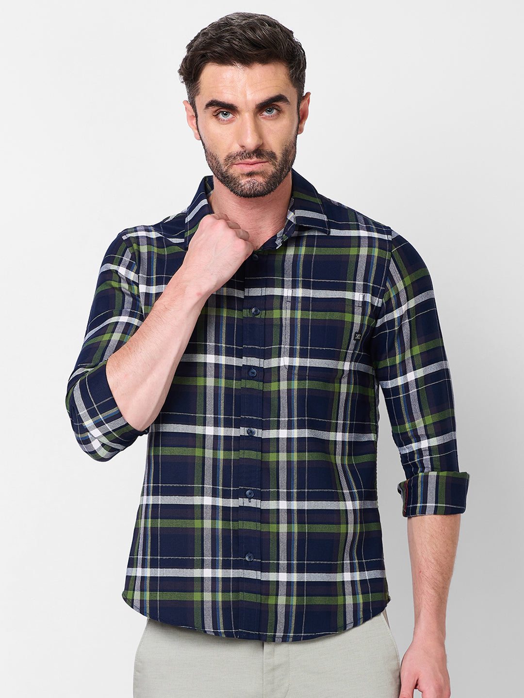 Killer Men Navy Checks Slim Fit Shirts