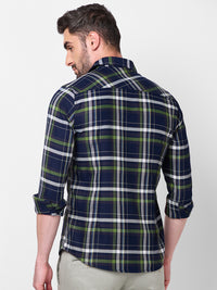 Full Sleeves Slim Fit Navy Structure Checks Shirt