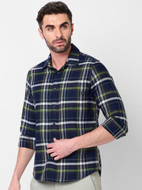 Full Sleeves Slim Fit Navy Structure Checks Shirt