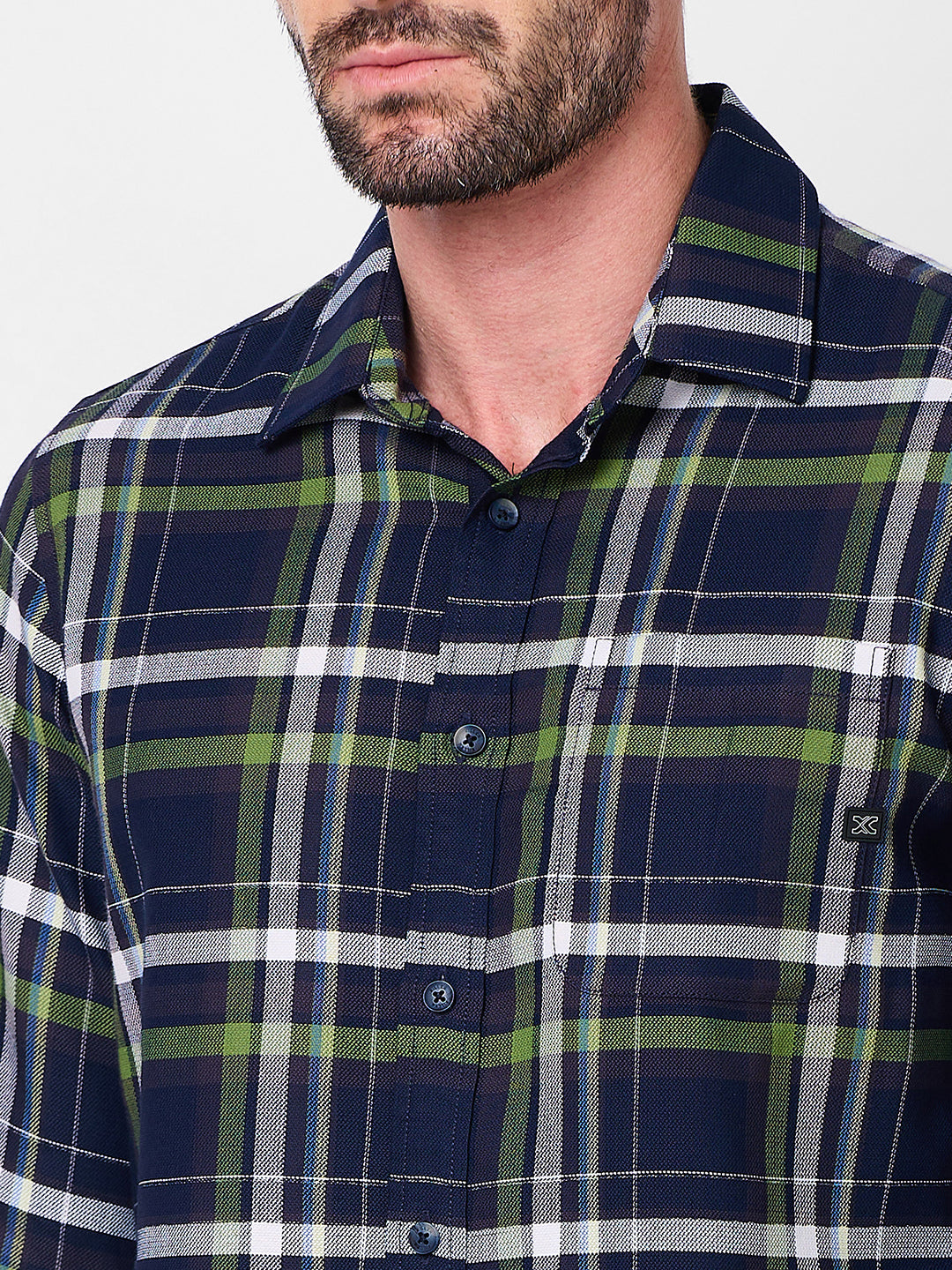 Full Sleeves Slim Fit Navy Structure Checks Shirt