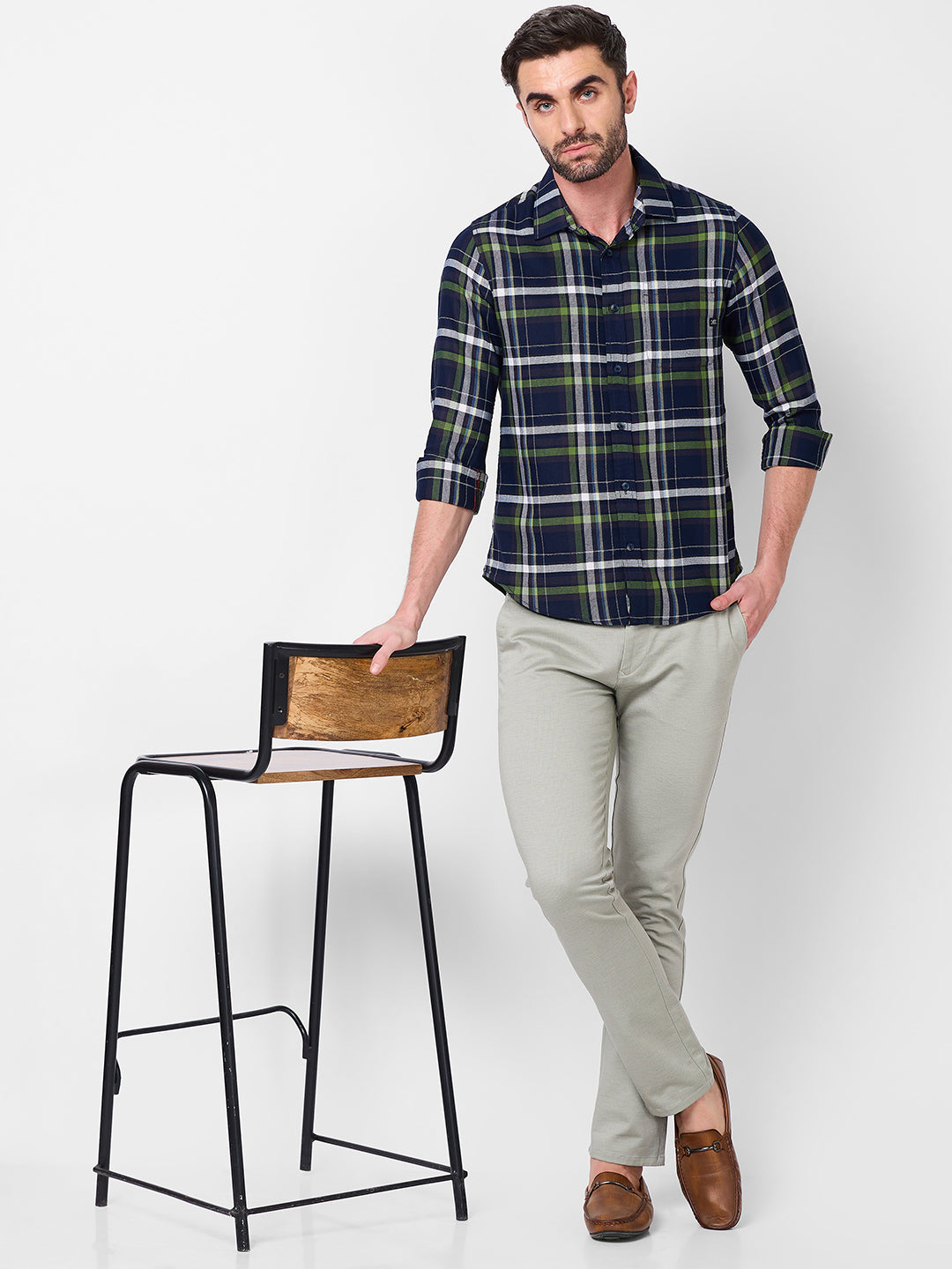 Full Sleeves Slim Fit Navy Structure Checks Shirt
