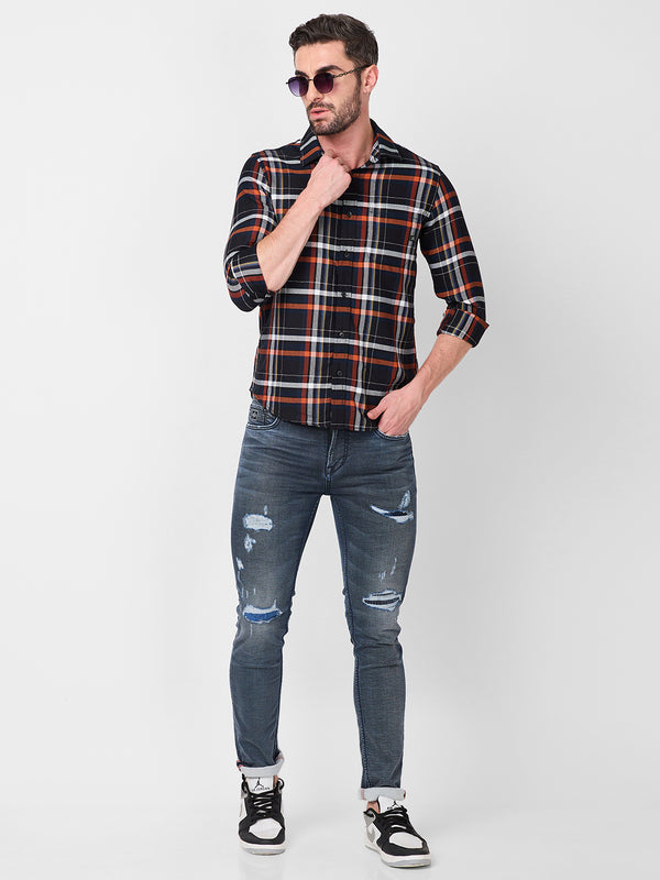 Killer Men Black Checks Slim Fit Shirts