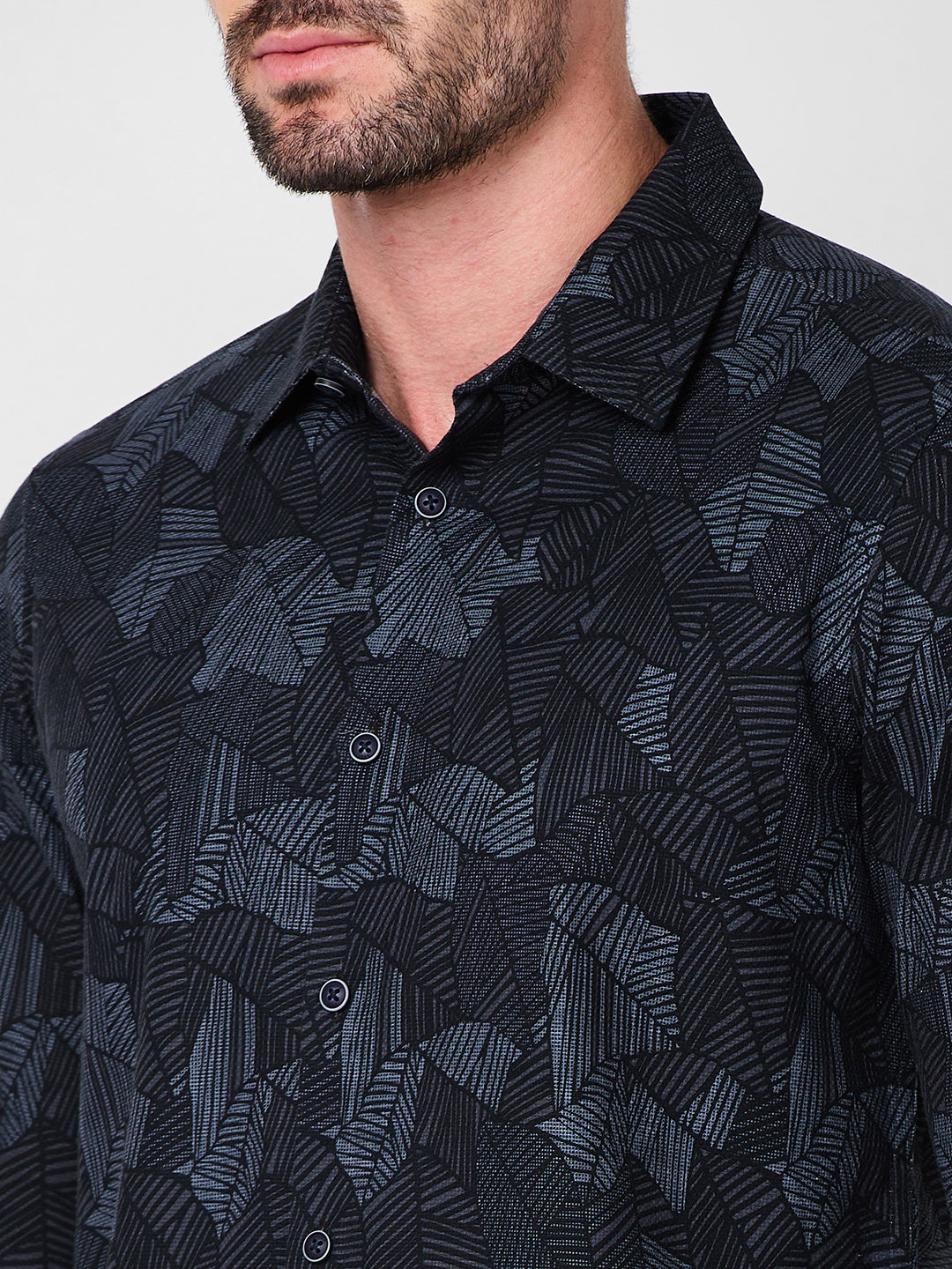 Full Sleeves Slim Fit Grey All-Over Abstract Print Shirt