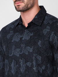Full Sleeves Slim Fit Grey All-Over Abstract Print Shirt