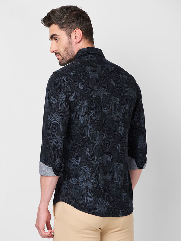 Full Sleeves Slim Fit Grey All-Over Abstract Print Shirt