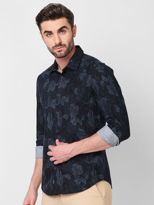 Full Sleeves Slim Fit Grey All-Over Abstract Print Shirt