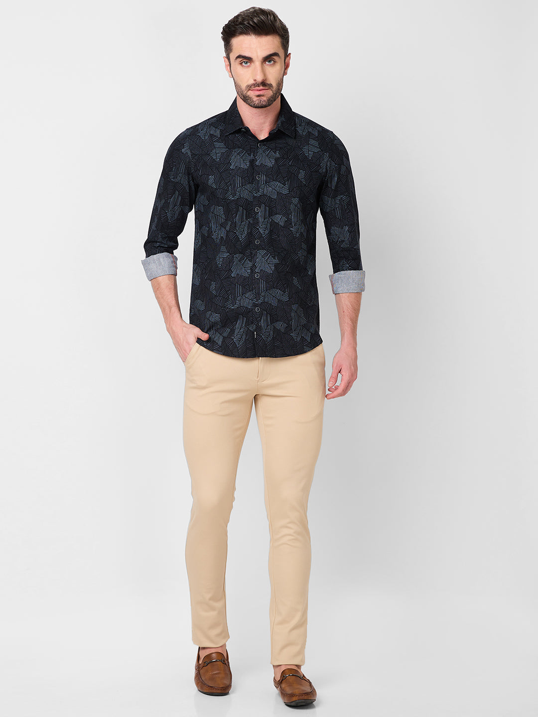 Killer Men Grey Printed Slim Fit Shirts