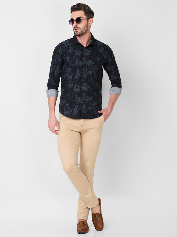 Full Sleeves Slim Fit Grey All-Over Abstract Print Shirt