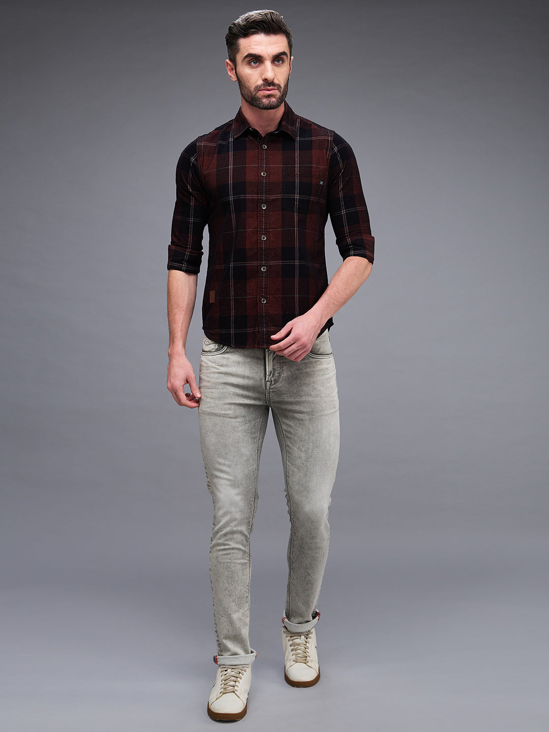 Killer Men Brown Checks Slim Fit Shirts