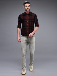 Killer Men Brown Checks Slim Fit Shirts