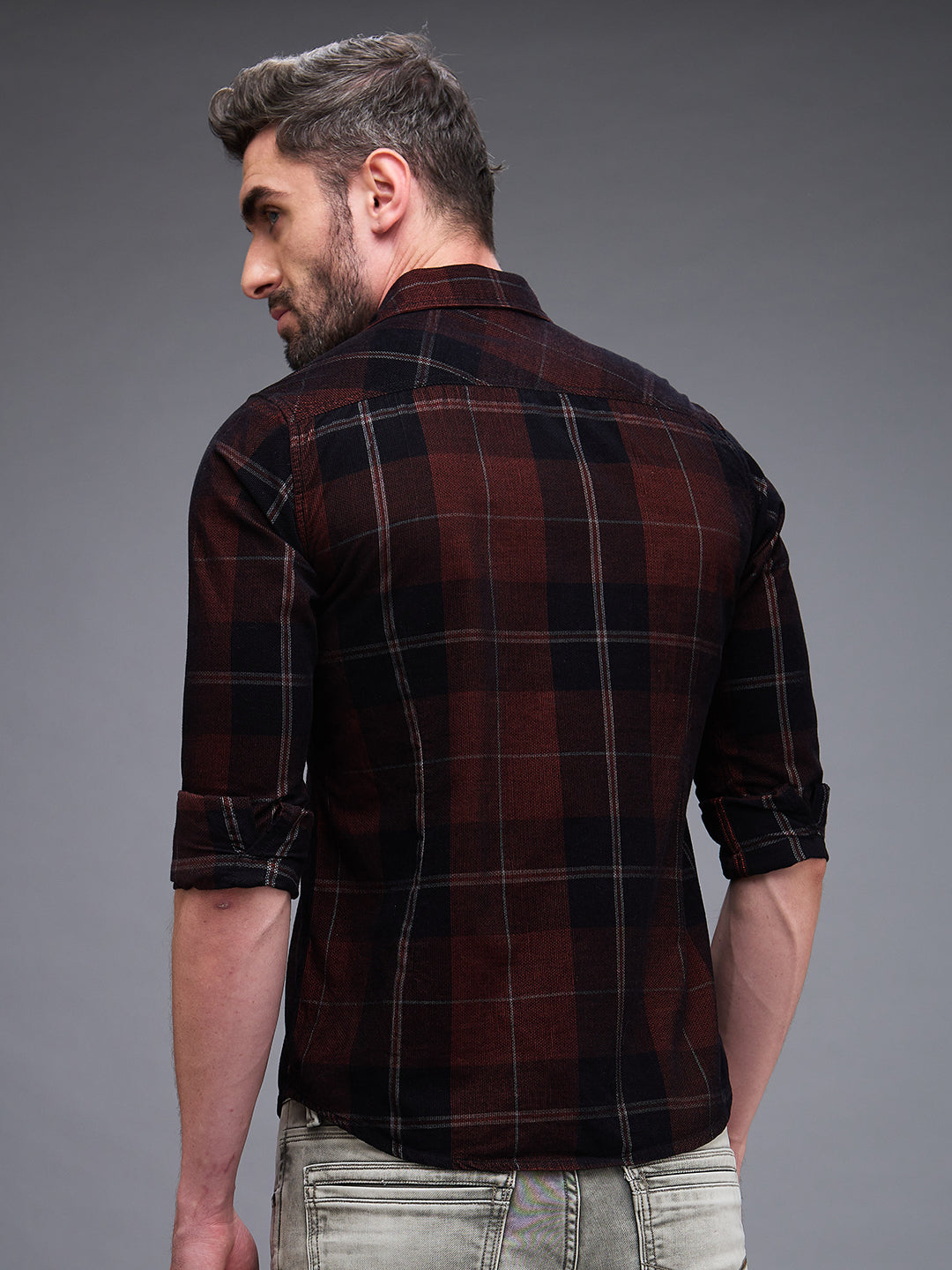 Killer Men Brown Checks Slim Fit Shirts