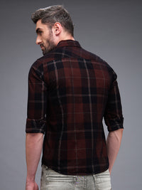 Killer Men Brown Checks Slim Fit Shirts