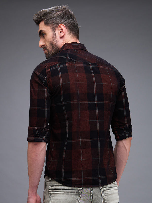 Killer Men Brown Checks Slim Fit Shirts