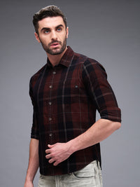 Killer Men Brown Checks Slim Fit Shirts