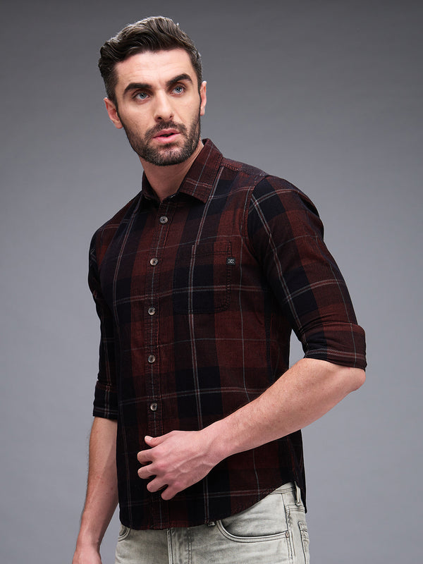 Killer Men Brown Checks Slim Fit Shirts